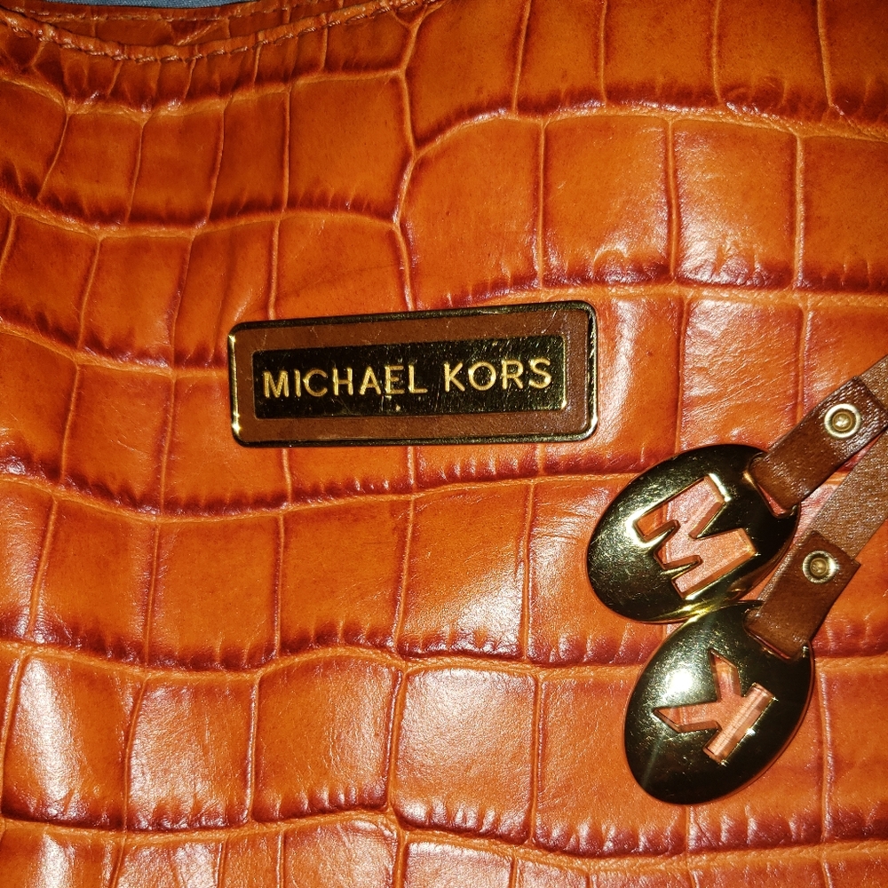 Burnt Orange Leather Croc Skin Michael Kors Tote